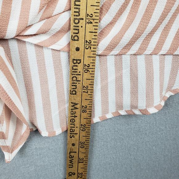 Andree By Unit Size S Ruffle Sleeve Tie Up Button Down Mauve Pink Stripe Beachy - Picture 8 of 9